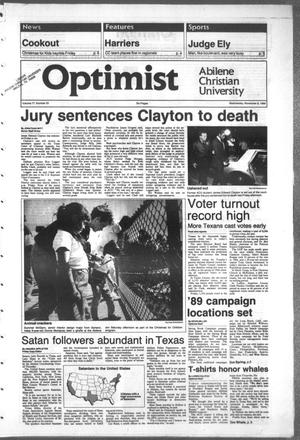 Primary view of The Optimist (Abilene, Tex.), Vol. 77, No. 22, Ed. 1, Wednesday, November 9, 1988