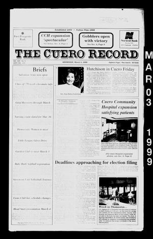 Primary view of object titled 'The Cuero Record (Cuero, Tex.), Vol. 105, No. 9, Ed. 1 Wednesday, March 3, 1999'.