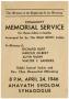 Pamphlet: [Memorial Service Flyer]
