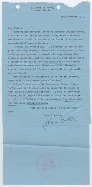 [Letter from John Hutton to Peter Stewart, November 24, 1974]