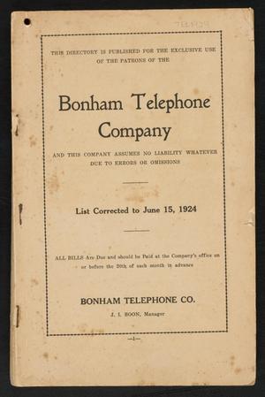 [Bonham Telephone Company Directory, 1924]
