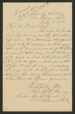 [Letter from Rector of Trinity Church in Arkensas, July 4, 1888]