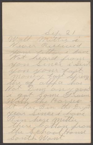 [Letter from Ollie to Mittie Sorrelll, September 21, 1918]