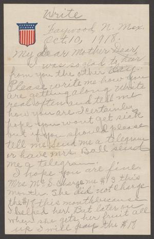 [Letter from Marguerite Cavett to Georgia Pound Cavett, October 10, 1918]