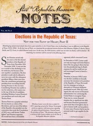 Primary view of object titled 'Star of the Republic Museum Notes, Volume 44, Number 1, 2019'.