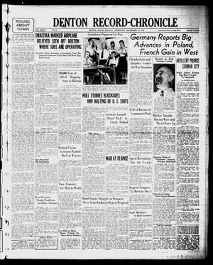 Primary view of Denton Record-Chronicle (Denton, Tex.), Vol. 39, No. 25, Ed. 1 Tuesday, September 12, 1939