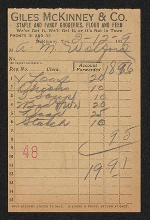 [Invoice for Groceries from Giles McKinney & Co., February 12, 1929]