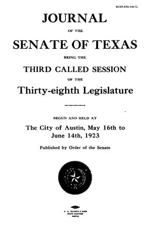 Primary view of object titled 'Journal of the Senate of Texas being the Third Called Session of the Thirty-Eighth Legislature'.