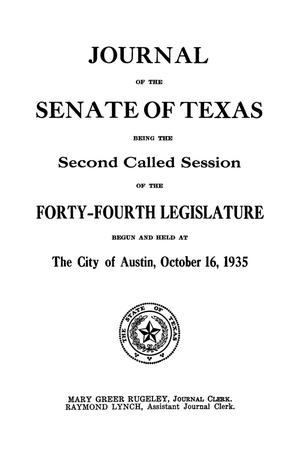 Primary view of object titled 'Journal of the Senate of Texas being the Second Called Session of the Forty-Fourth Legislature'.
