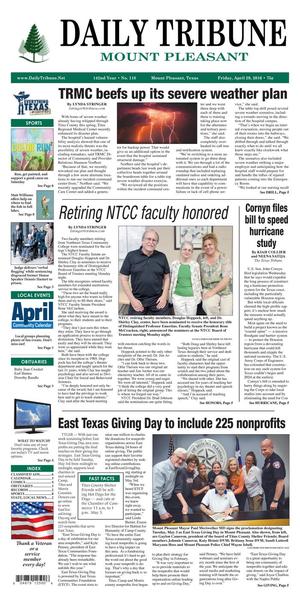 Primary view of Daily Tribune (Mount Pleasant, Tex.), Vol. 142, No. 118, Ed. 1 Friday, April 29, 2016