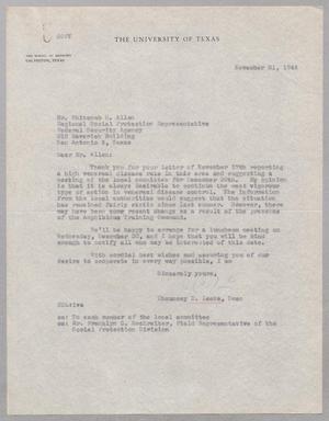 Primary view of [Letter from Chauncey D. Leake to Whitcomb H. Allen, November 21, 1944]