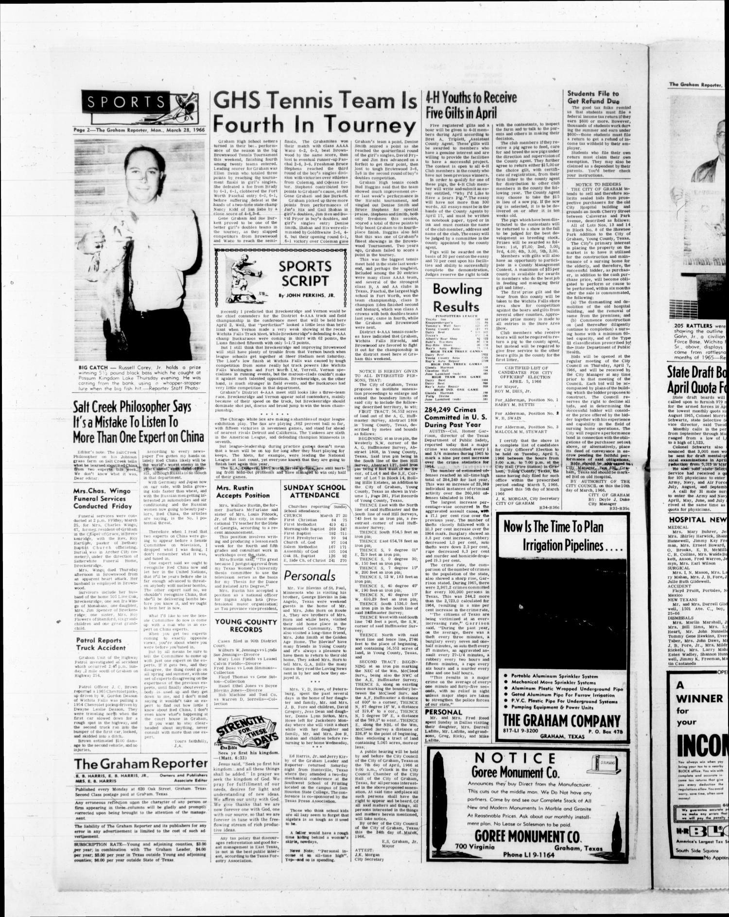 The Graham Reporter (Graham, Tex.), Vol. 7, No. 34, Ed. 1 Monday, March 28, 1966
                                                
                                                    [Sequence #]: 2 of 8
                                                