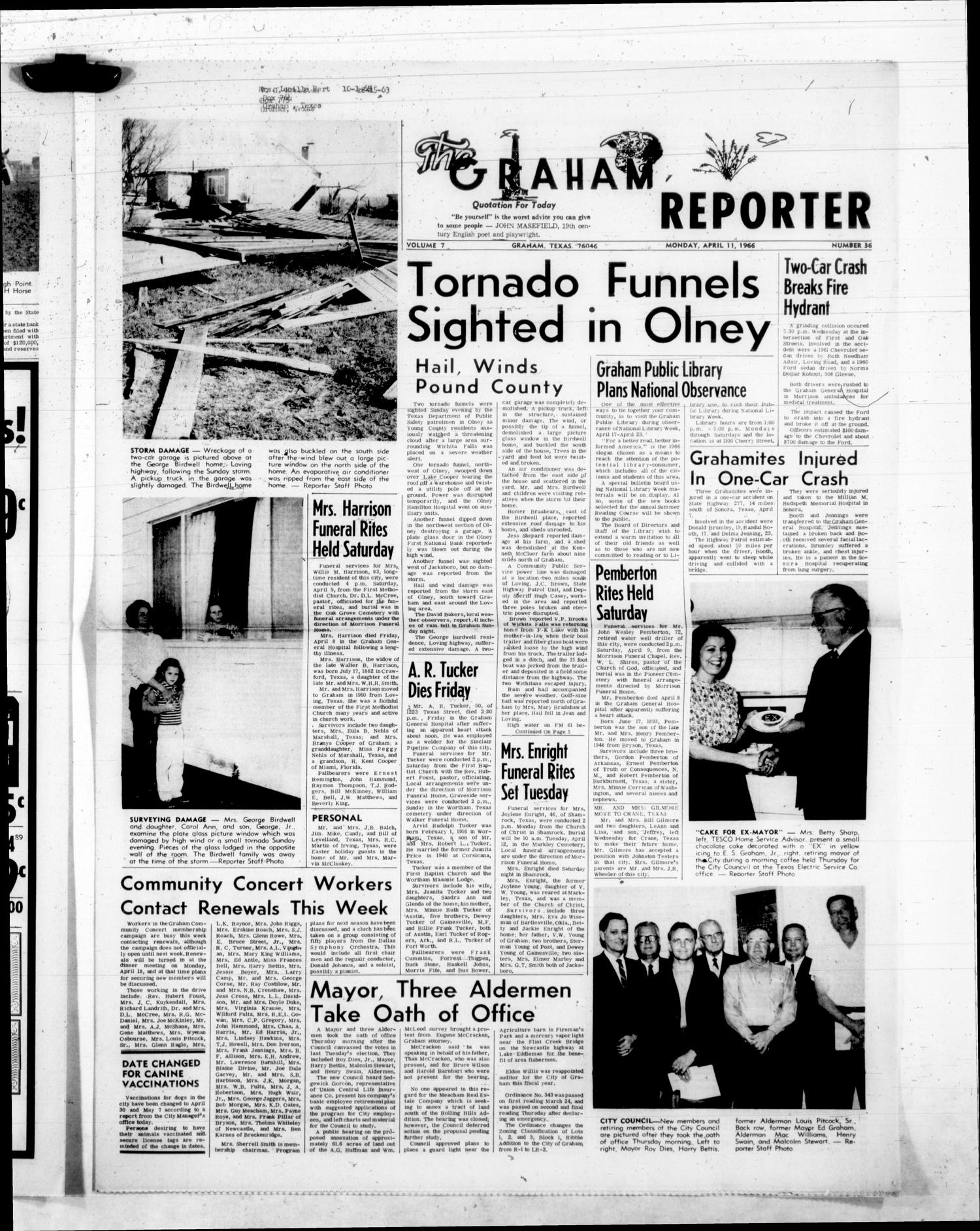 The Graham Reporter (Graham, Tex.), Vol. 7, No. 36, Ed. 1 Monday, April 11, 1966
                                                
                                                    [Sequence #]: 1 of 8
                                                