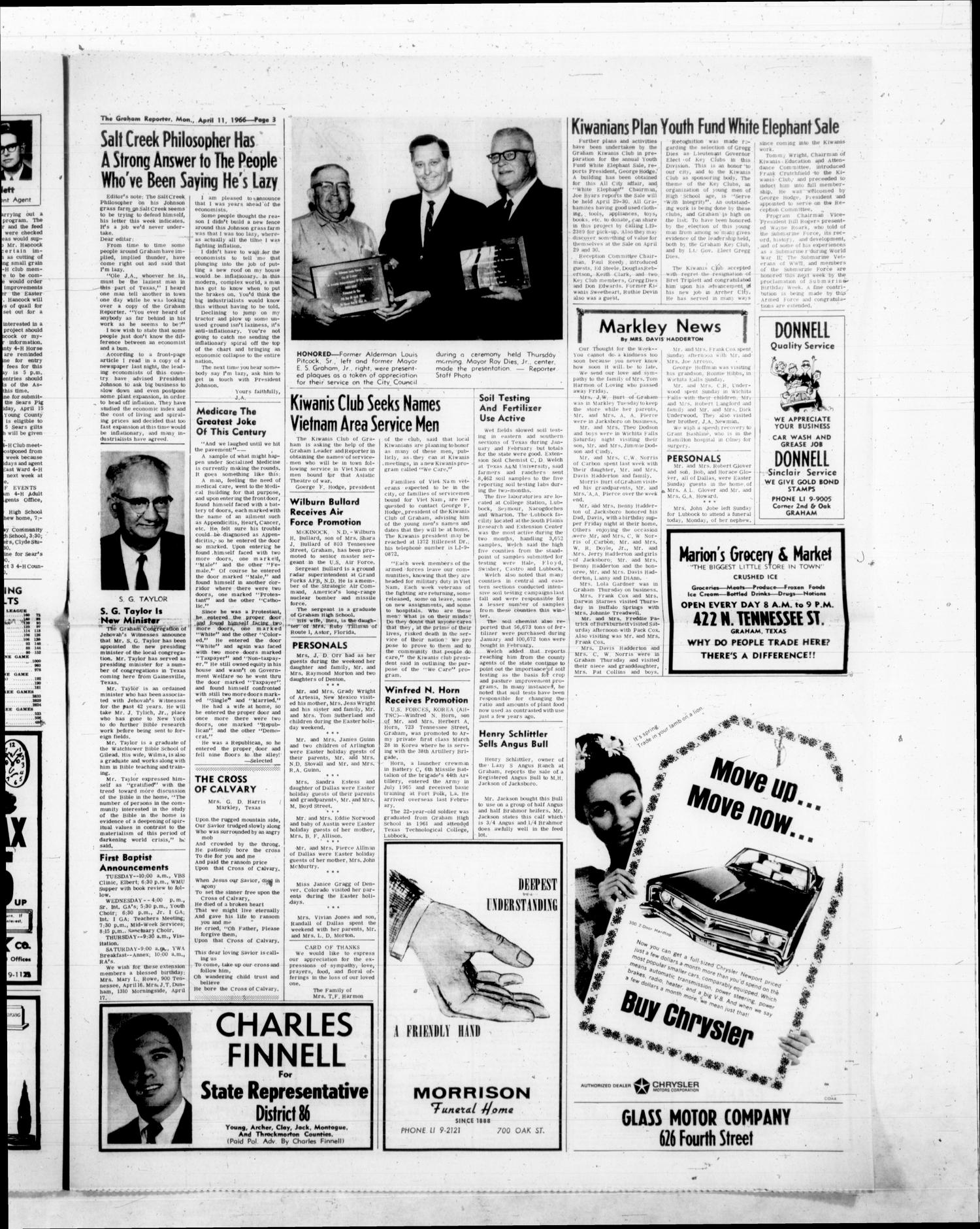 The Graham Reporter (Graham, Tex.), Vol. 7, No. 36, Ed. 1 Monday, April 11, 1966
                                                
                                                    [Sequence #]: 3 of 8
                                                