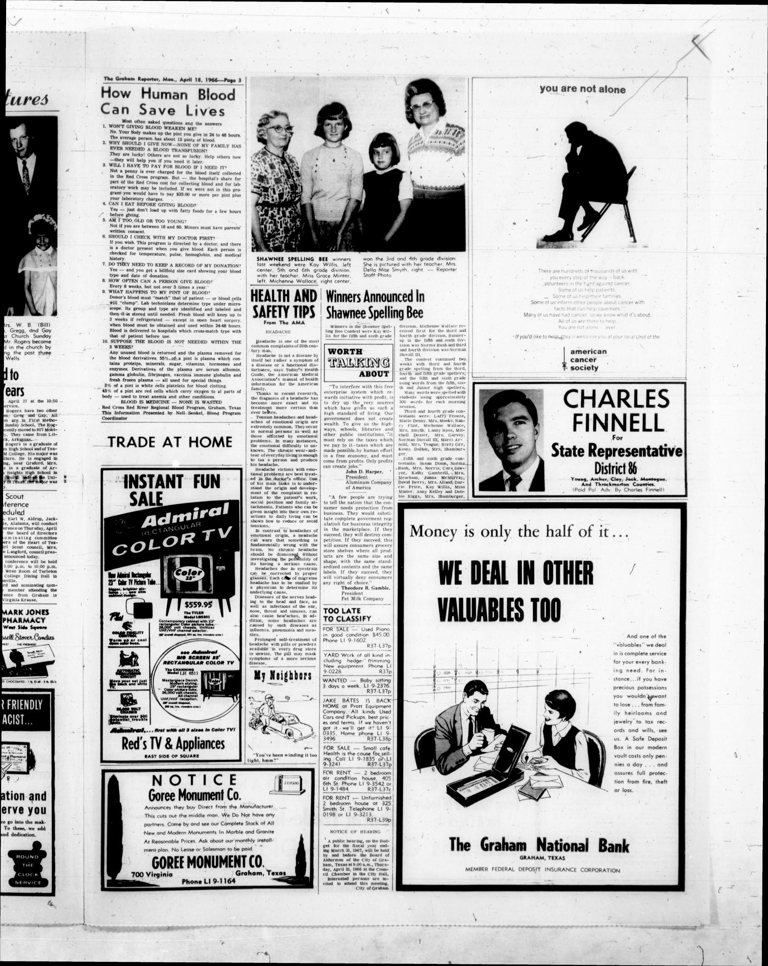 The Graham Reporter (Graham, Tex.), Vol. 7, No. 37, Ed. 1 Monday, April 18, 1966
                                                
                                                    [Sequence #]: 3 of 8
                                                