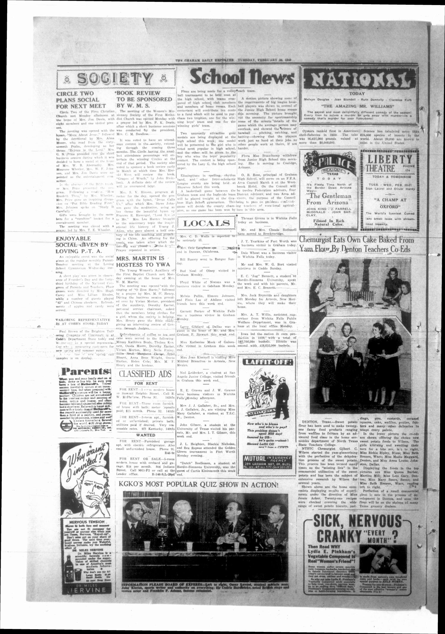 Graham Daily Reporter (Graham, Tex.), Vol. 6, No. 147, Ed. 1 Tuesday, February 20, 1940
                                                
                                                    [Sequence #]: 4 of 4
                                                