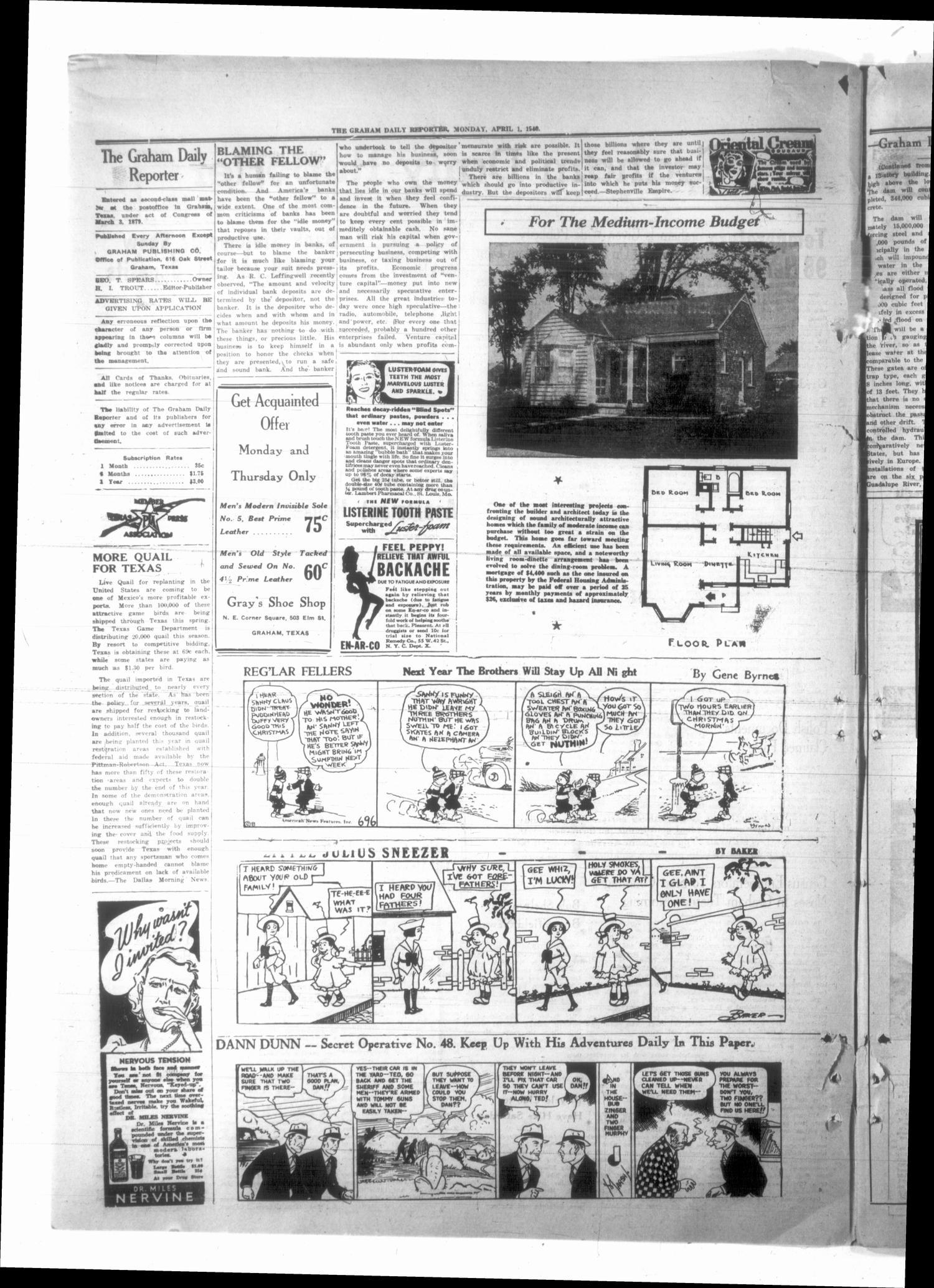 Graham Daily Reporter (Graham, Tex.), Vol. 6, No. 182, Ed. 1 Monday, April 1, 1940
                                                
                                                    [Sequence #]: 2 of 4
                                                