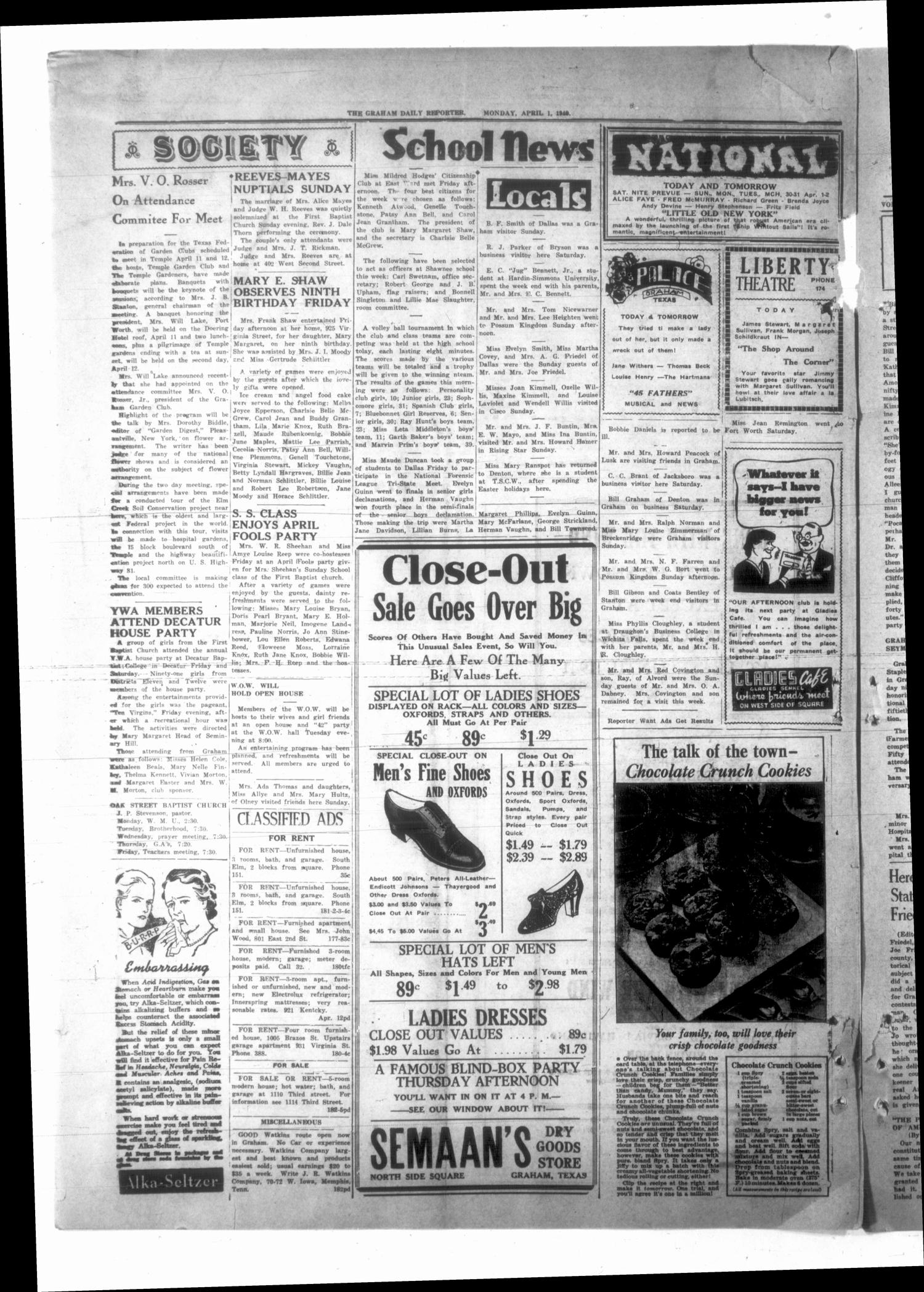 Graham Daily Reporter (Graham, Tex.), Vol. 6, No. 182, Ed. 1 Monday, April 1, 1940
                                                
                                                    [Sequence #]: 4 of 4
                                                