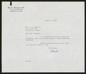 Primary view of [Letter from Benito Longoria, Jr. to Isaac Herbert Kempner, April 2, 1962]