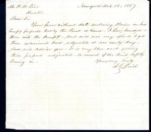 Primary view of [Letter from A. L. Reid to William M. Rice - March 18, 1867]
