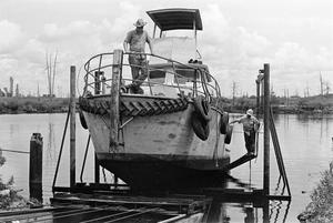 Primary view of object titled '[Boat in the Cradle of a Dry Dock]'.