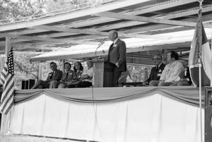 Primary view of object titled '[Arthur Temple Speaking at Dedication of Roy E. Larsen Sanctuary]'.