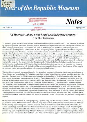 Star of the Republic Museum Notes, Volume 25, Number 3, Spring 2000