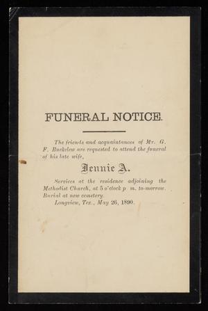 [Funeral Program for Jennie A. Parker Buckelew, May 26, 1890]