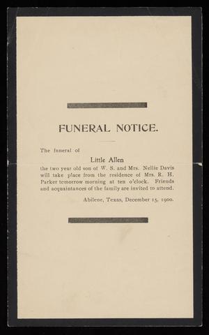 Primary view of object titled '[Funeral Program for Allen Davis, December 15, 1900]'.
