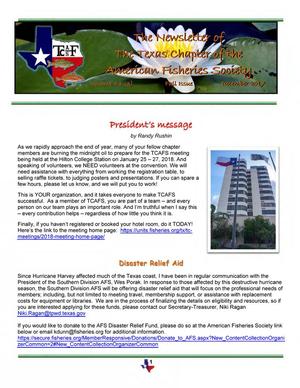 The Newsletter of the Texas Chapter of the American Fisheries Society, Volume 43, Number 3, Fall 2017