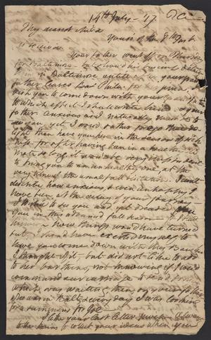 Primary view of [Letter from Elizabeth Upshur Teackle to her daughter, Elizabeth Ann Upshur Teackle, July 14, 1817]