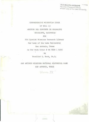 Comprehensive Microfilm Index of Roll 13: Archivo del Convento de Guadalupe, Guadalupe, Zacatecas