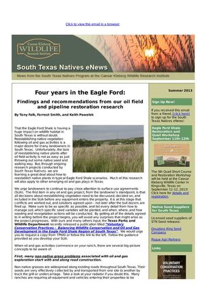 South Texas Natives eNews, Summer 2013