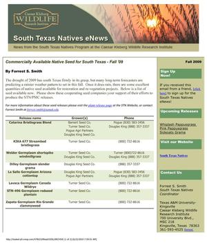South Texas Natives eNews, Fall 2009