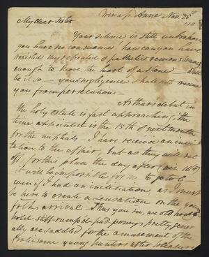 Primary view of [Letter from Elizabeth Upshur Teackle to her sister, Ann Upshur Eyre, November 25, 1810]