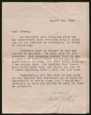 [Letter from Betrice Kirkland to Charles Stasny, August 25, 1944]