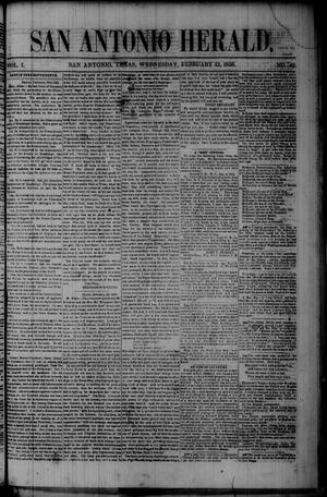 Primary view of San Antonio Herald. (San Antonio, Tex.), Vol. 1, No. 43, Ed. 1 Wednesday, February 13, 1856
