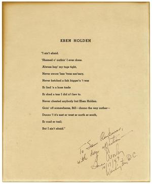 Primary view of object titled 'Closing Lines from the Novel, "Eben Holden"'.