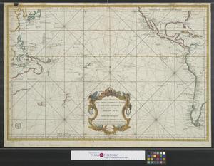 Primary view of Carte réduite des mers comprises entre l'Asie et l'Amérique appelées par les navigateurs Mer du Sud ou mer Pacifique pour servir aux vaisseaux du roi.