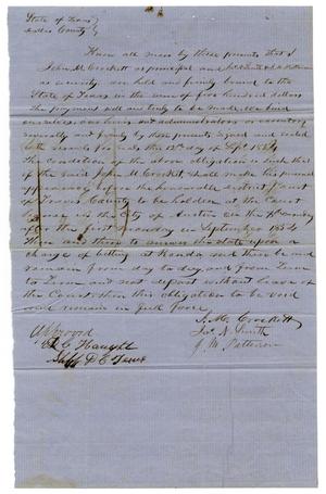 Documents pertaining to the case of The State of Texas vs. John M. Crockett, cause no. 304, 1853