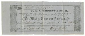 Primary view of [Receipt from Tri-Weekly Union and American, September 14, 1854]