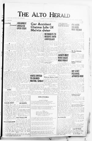 Primary view of The Alto Herald (Alto, Tex.), No. 20, Ed. 1 Thursday, October 30, 1952
