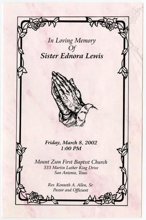Primary view of [Funeral Program for Ednora Lewis, March 8, 2002]