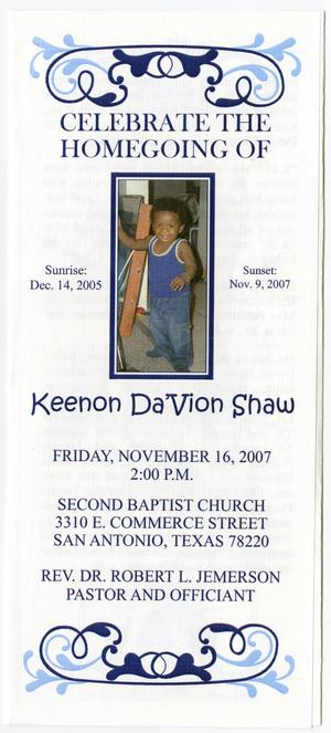 Primary view of [Funeral Program for Keenon Da'Vion Shaw, November 16, 2007]