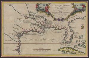 Primary view of Les costes aux environs de la Riviere de Misisipi : decouvertes par Mr. de la Salle en 1683 et reconnues par Mr. le Chevallier dÍberville en 1698 et 1699 / par N. de Fer ; Vincent de Ginville, sculpsit.