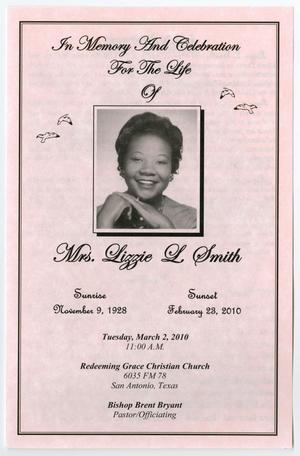 Primary view of [Funeral Program for Lizzie L. Smith, March 2, 2010]