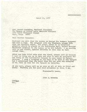 [Letter from John J. Herrera to Manuel Gonzales - 1977-03-24]
