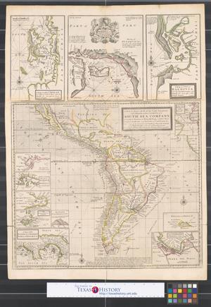 Primary view of A new & exact map of the coast, countries and islands within ye limits of ye South Sea Company: from ye River Aranoca to Terra del Fuego, and from thence through ye South Sea, to ye north part of California &c. with a view of the general coasting trade-winds, and particular draughts of the most important bays, ports, & c.