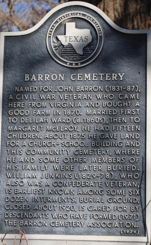 [Texas Historical Commission Marker: Barron Cemetery]