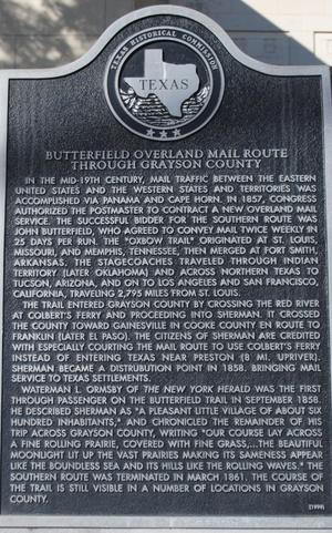 [Texas Historical Commission Marker: Butterfield Overland Mail Route Through Grayson County]